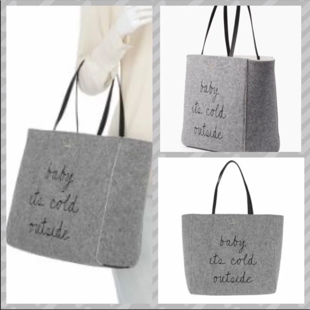 Kate Spade Baby It’s Its Cold Outside Gray Wool Tote ⛄️❄️ Rare Bag